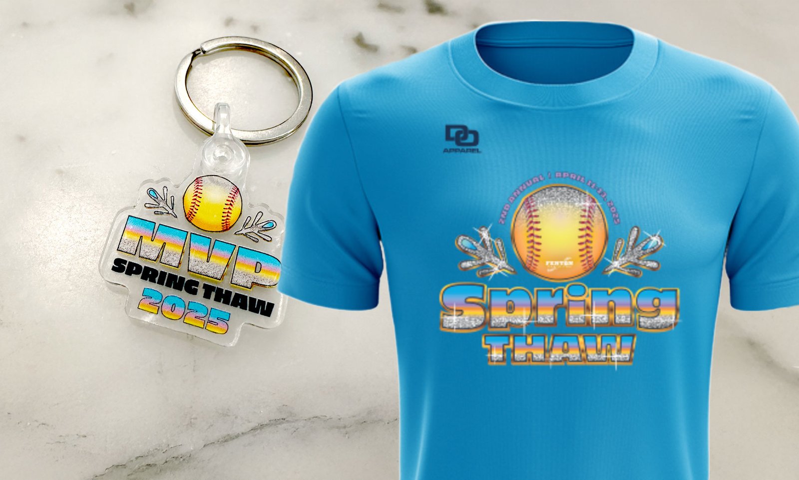 blue tournament shirt with mvp keychain